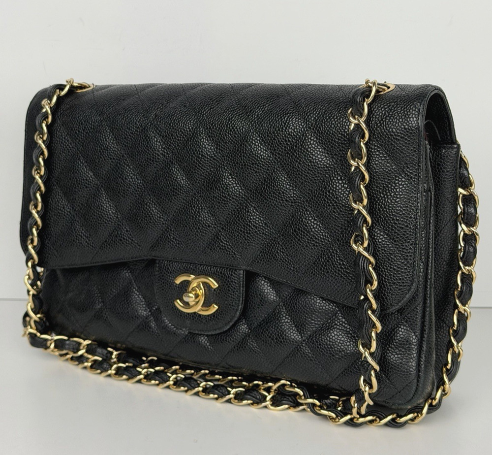 Chanel Classic Caviar Jumbo Double Flap Bag in Black Leather 2009-2010 U1
